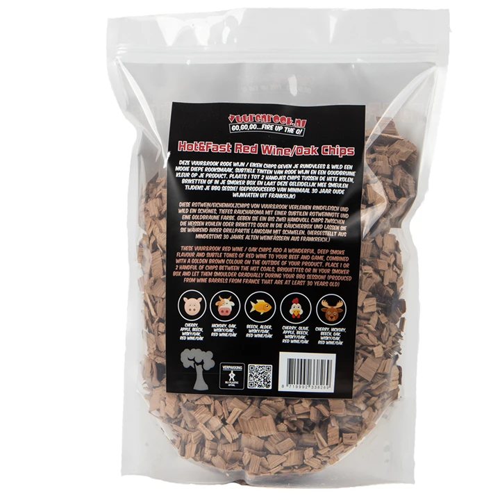 Vuur&Rook Hot&Fast Rode Wijn / Eiken Chips 1,5 Kg - Afbeelding 2